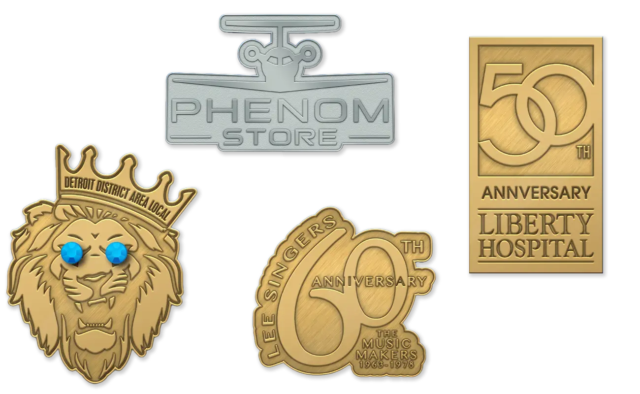 Examples of our die struck pin designs