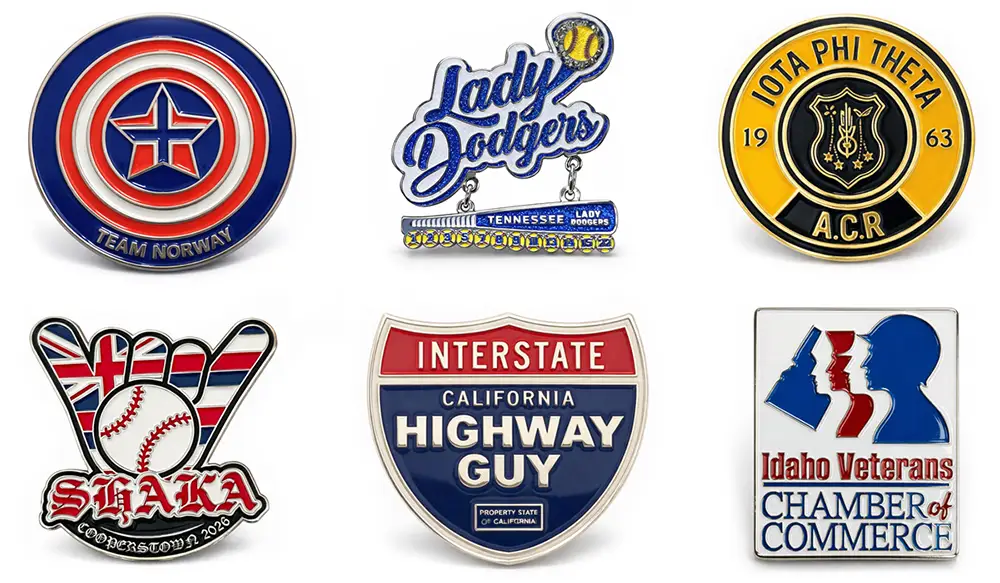 Traditional enamel pin examples